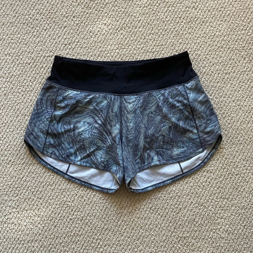 LULULEMON Speed Up MR Short 4” Lined Dimensional Icing Blue Multi Size 6 EUC